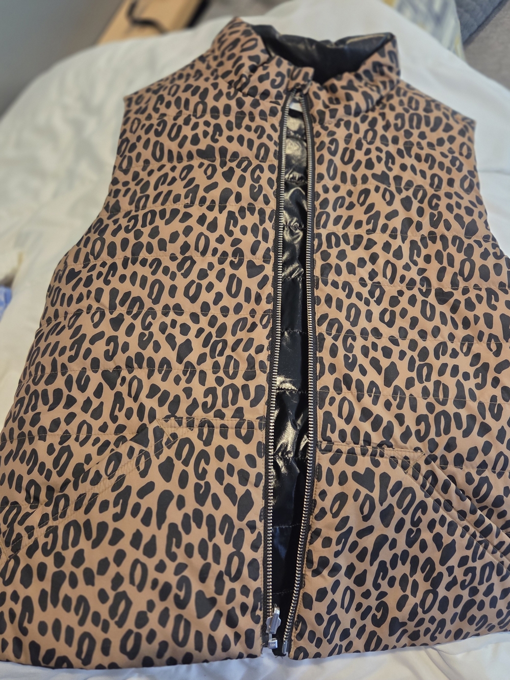Crewcuts Leopard Print Puffer Vest in Tan and Black